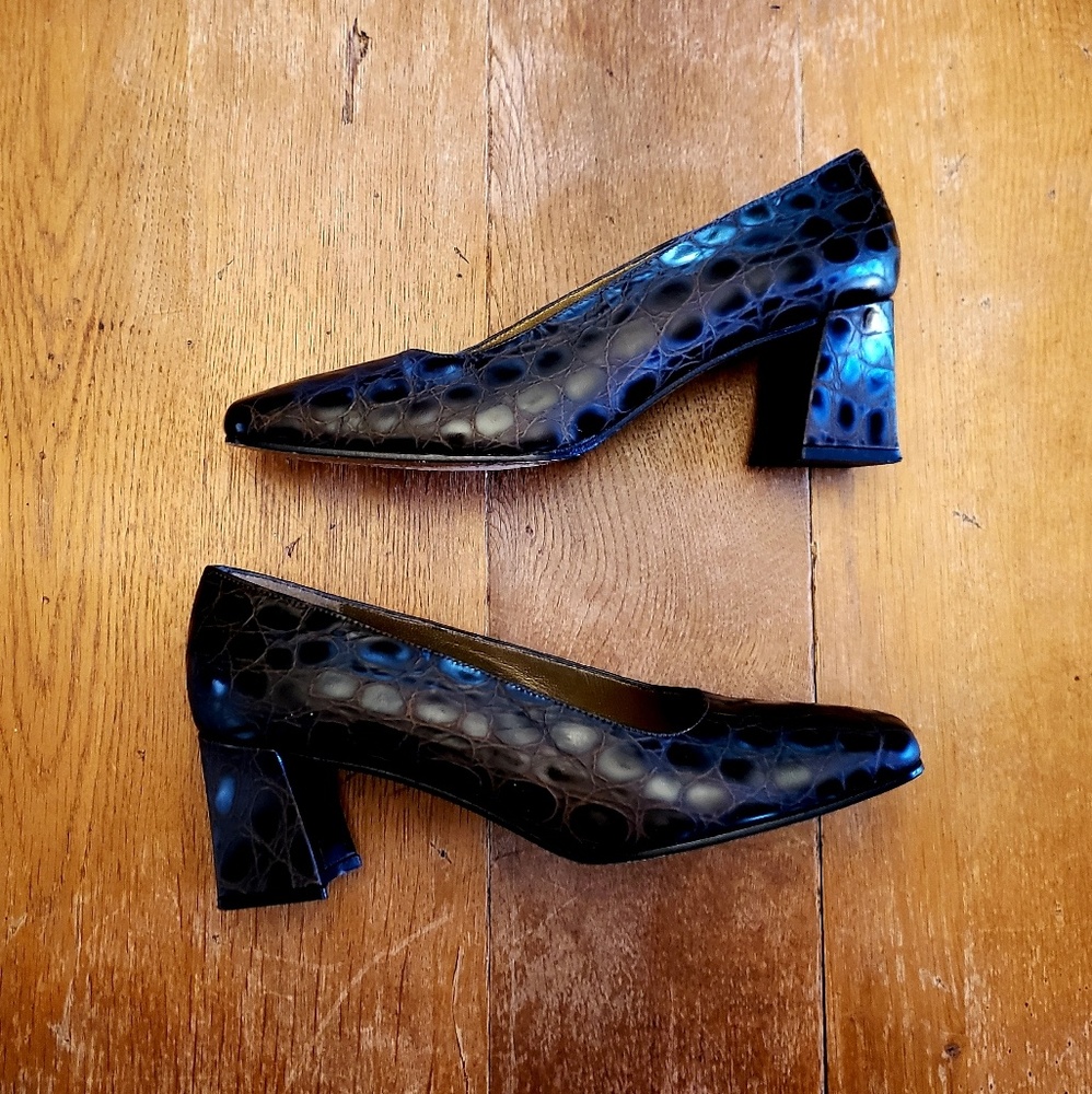 Stuart Weitzman Crocodile Block Heel Pumps - image 1